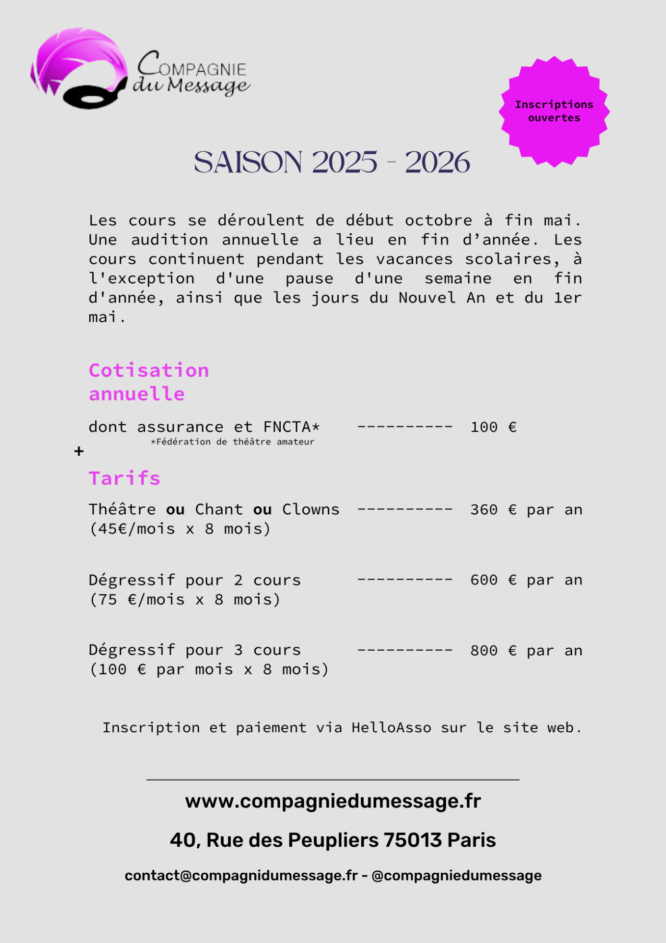 Compagnie tarifs 2025 2026