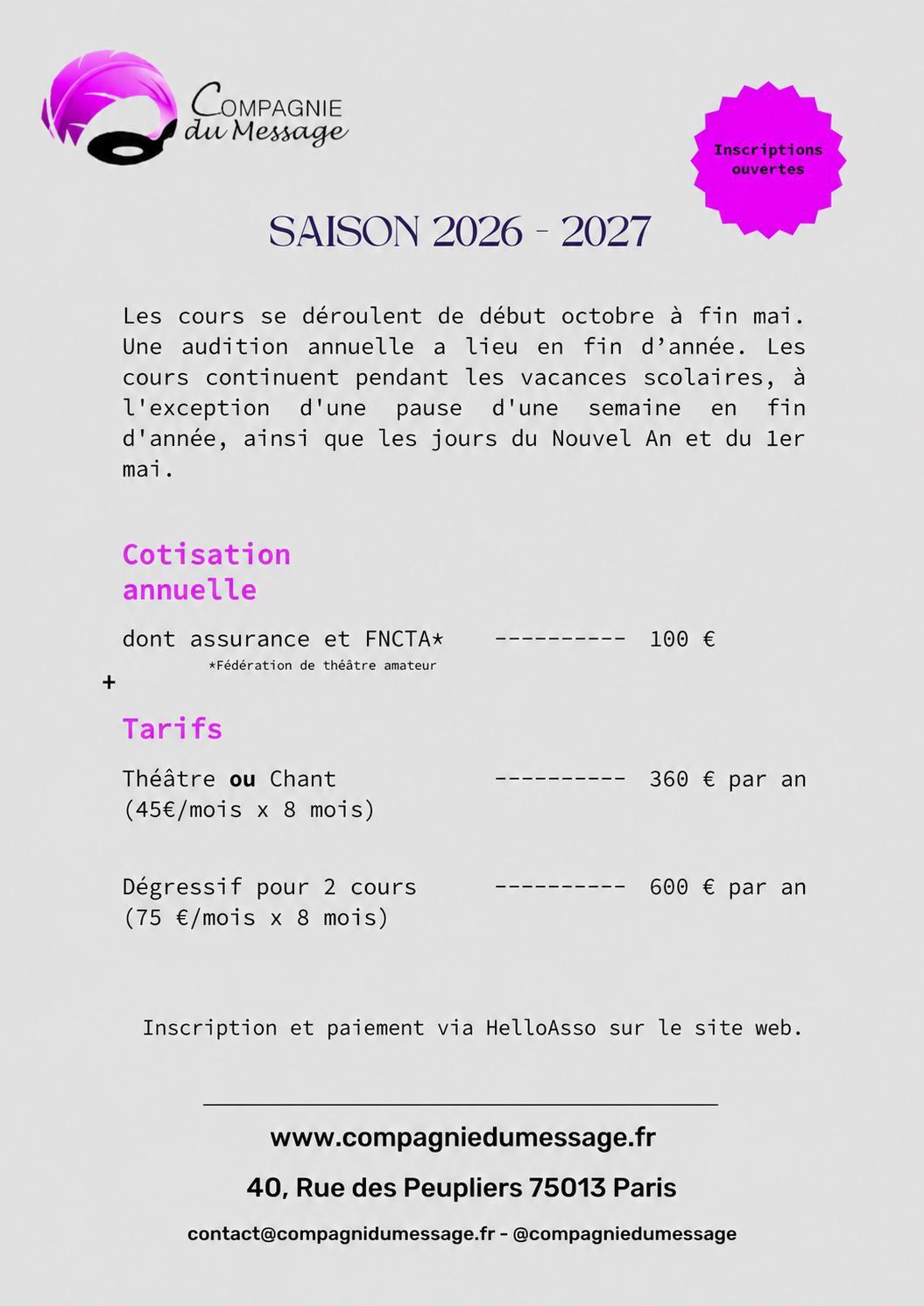 Tarifs 26 27
